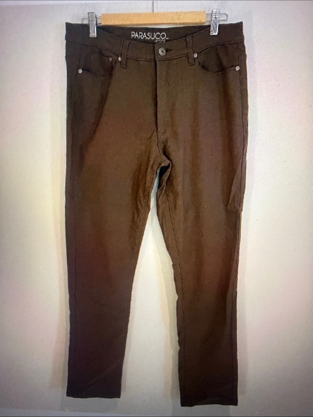 Parasuco Women Brown Stretch Casual Jeans Pants Straight Leg Size 12